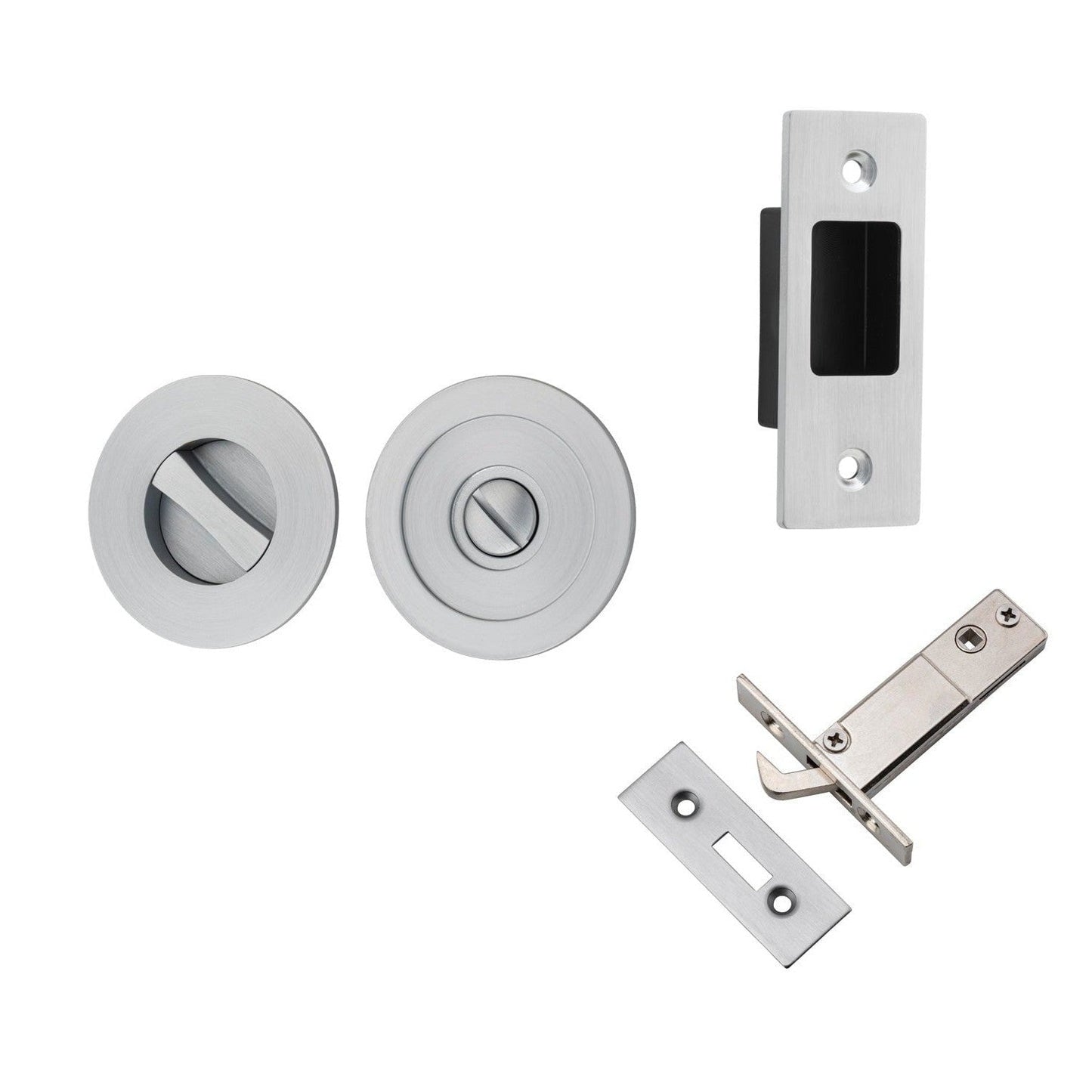 Iver Round Sliding Door Pull Privacy Kit with Inbuilt Privacy Turn Brushed Chrome