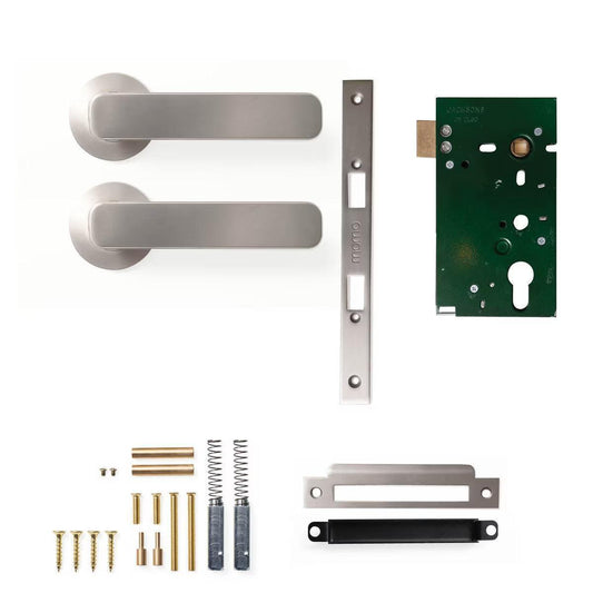 Momo Aspen Door Handle Mortice Lock Passage Set Dull Brushed Nickel