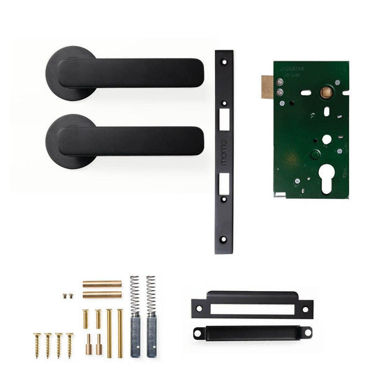 Momo Aspen Door Handle Mortice Lock Passage Set Matt Black