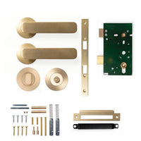 Momo Aspen Door Handle Mortice Lock Privacy Set Brushed Satin Brass