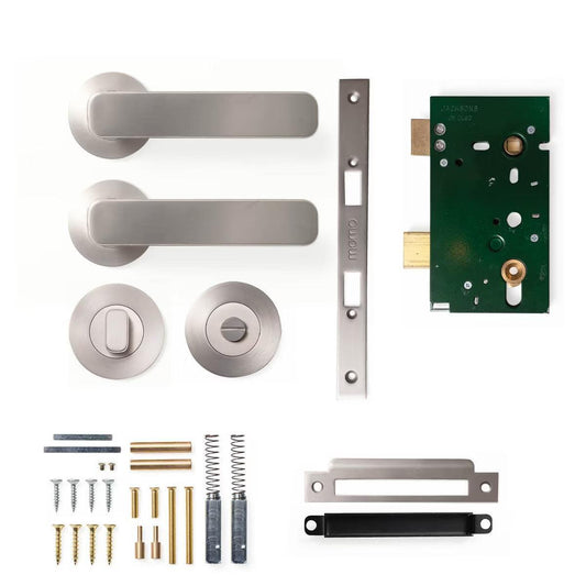 Momo Aspen Door Handle Mortice Lock Privacy Set Dull Brushed Nickel