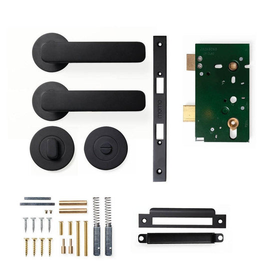 Momo Aspen Door Handle Mortice Lock Privacy Set Matt Black