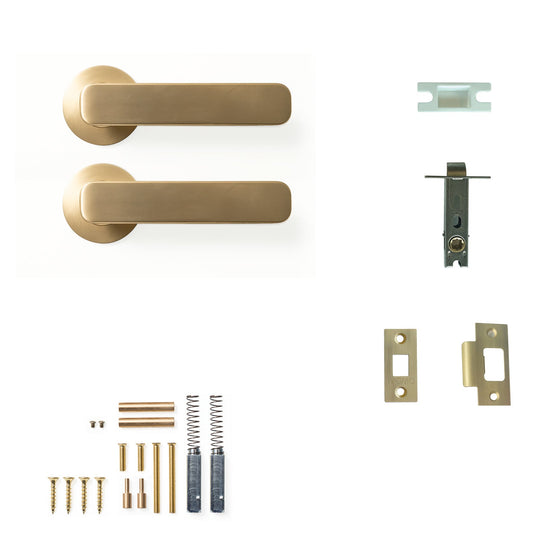 Momo Aspen Door Handle Tubular Latch Passage Set Brushed Satin Brass