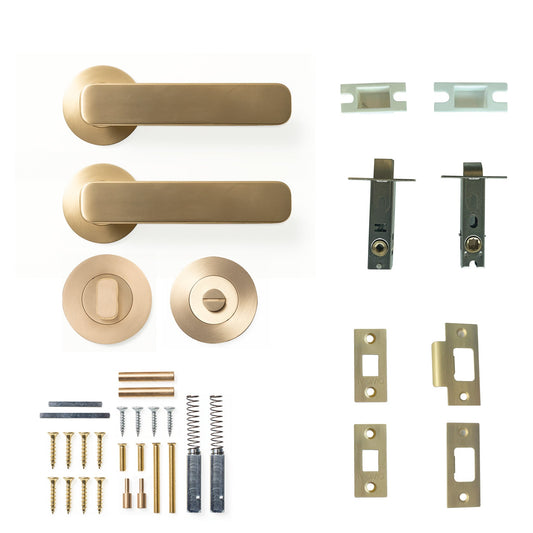 Momo Aspen Door Handle Tubular Latch Privacy Set Brushed Satin Brass