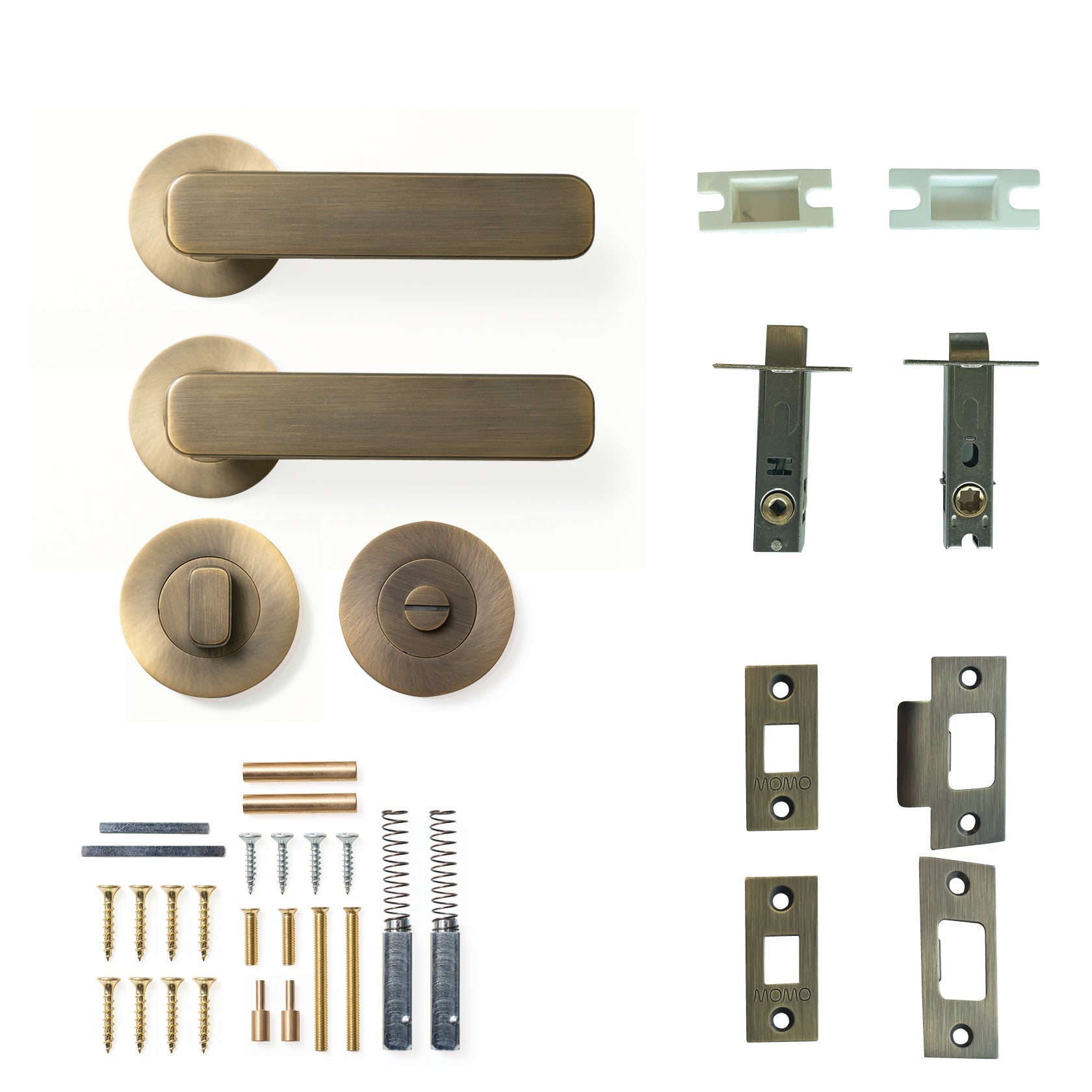 Momo Aspen Door Handle Tubular Latch Privacy Set Dark Brushed Brass