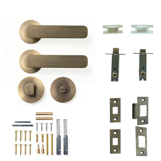 Momo Aspen Door Handle Tubular Latch Privacy Set Dark Brushed Brass