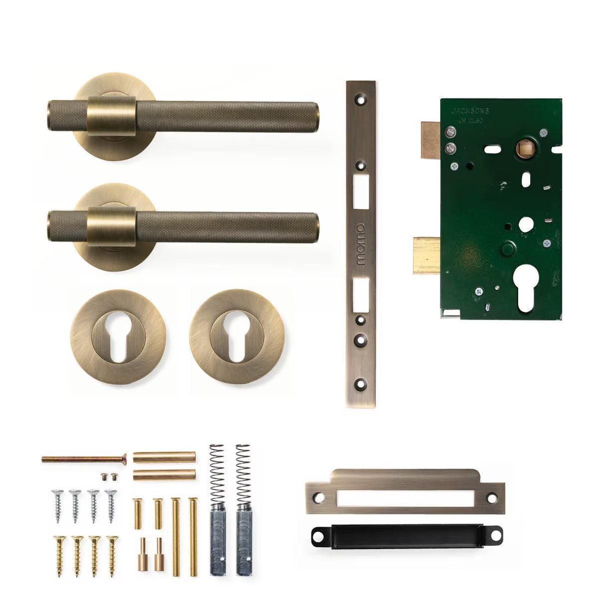 Momo Belgravia Door Handle Entrance Set Dark Brushed Brass