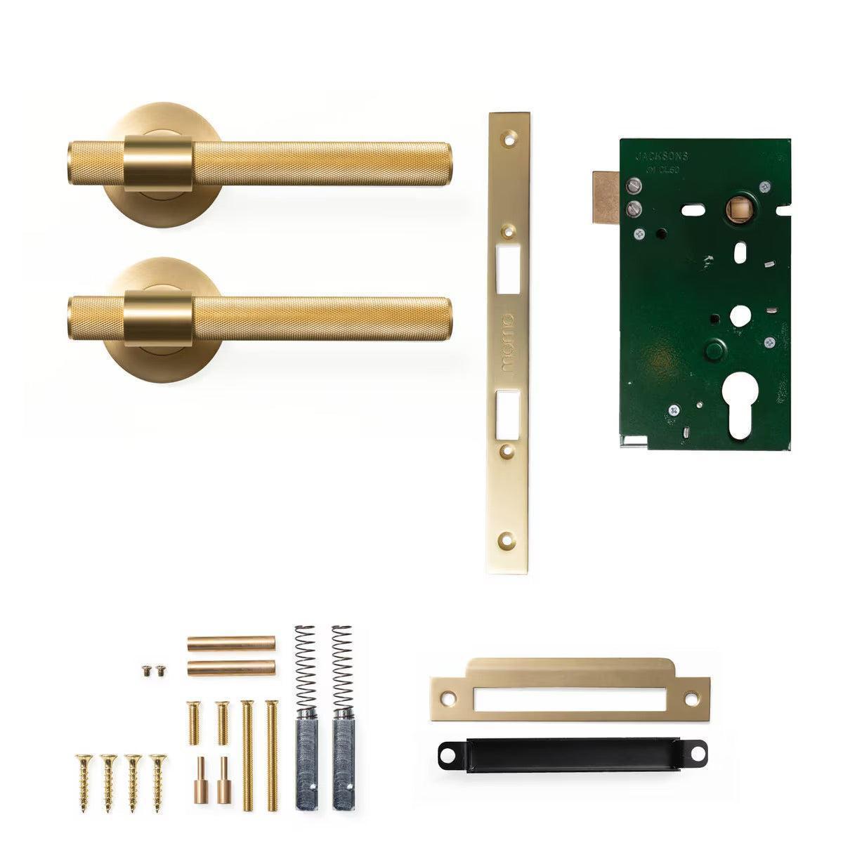 Momo Belgravia Door Handle Mortice Lock Passage Set Brushed Satin Brass