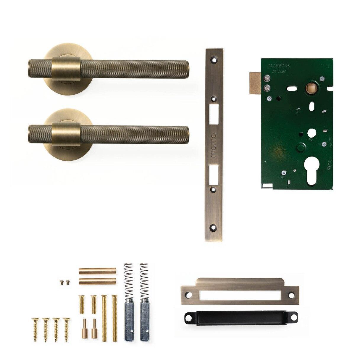 Momo Belgravia Door Handle Mortice Lock Passage Set Dark Brushed Brass