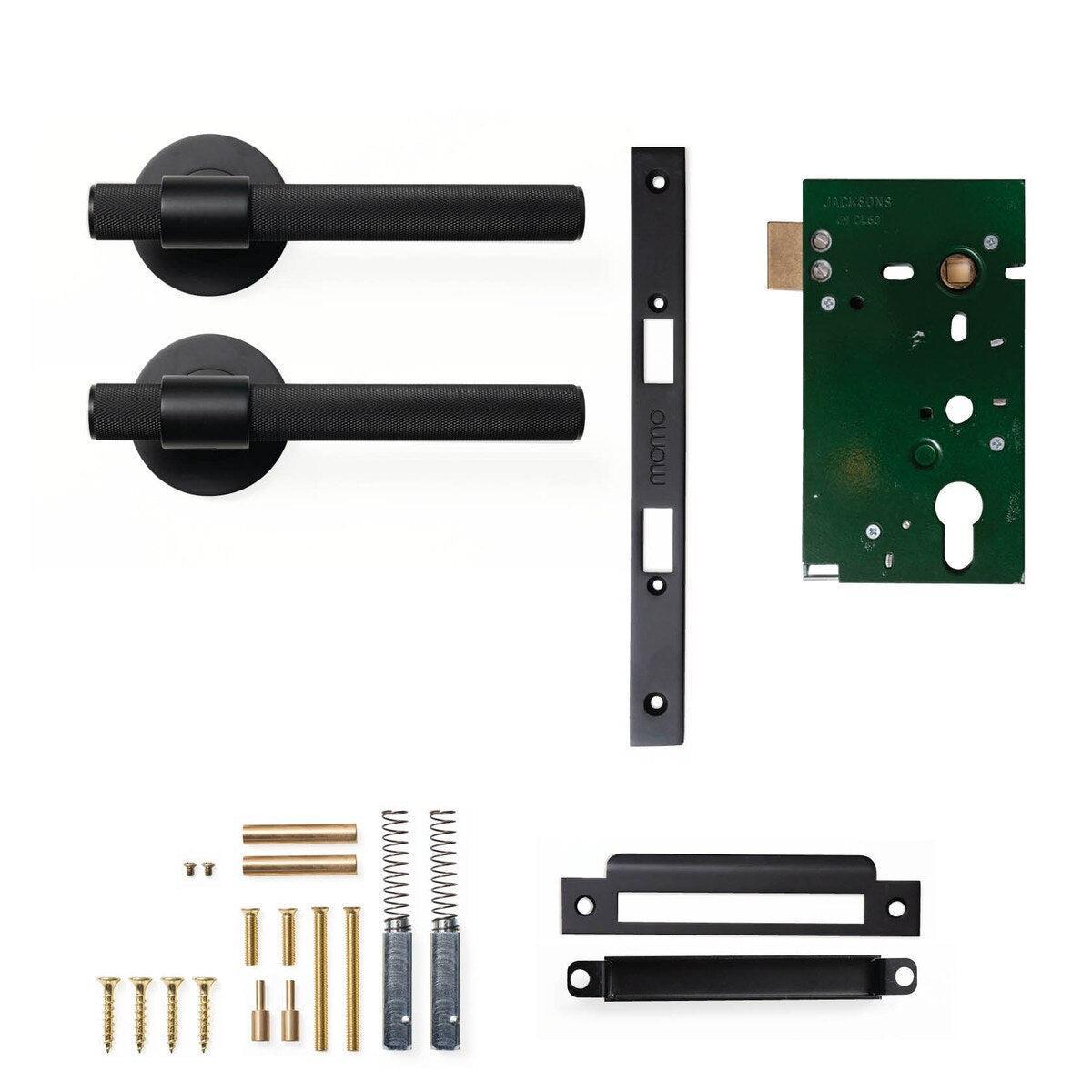 Momo Belgravia Door Handle Mortice Lock Passage Set Matt Black