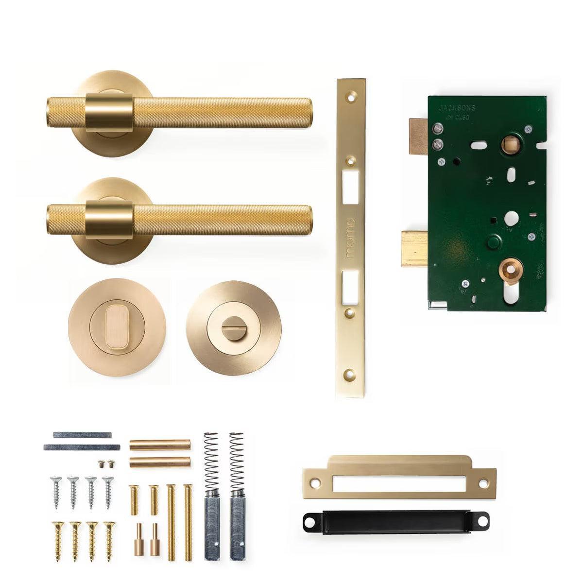 Momo Belgravia Door Handle Mortice Lock Privacy Set Brushed Satin Brass
