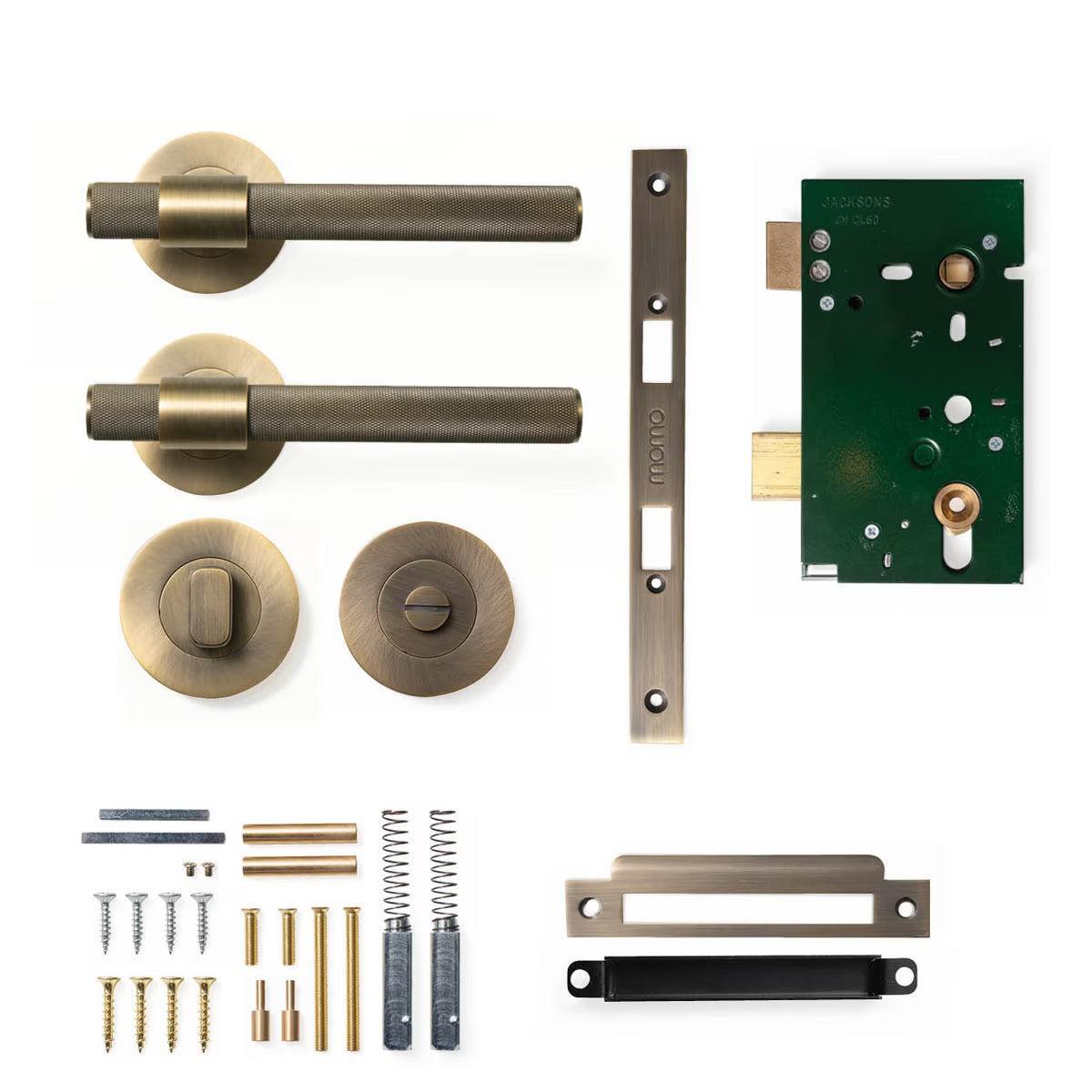 Momo Belgravia Door Handle Mortice Lock Privacy Set Dark Brushed Brass