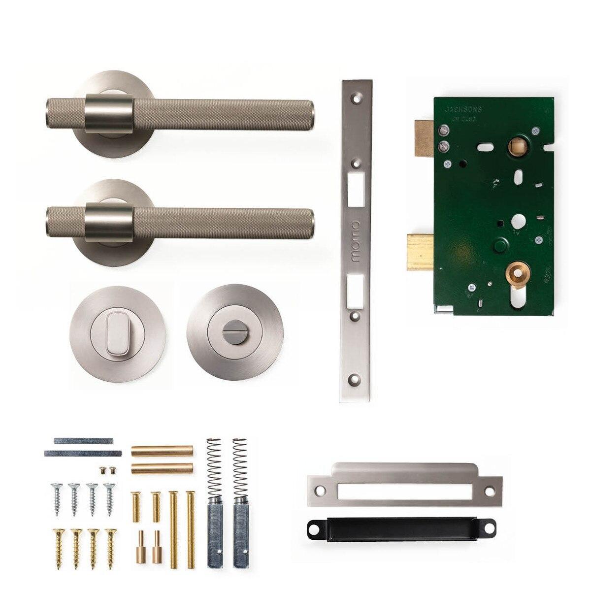 Momo Belgravia Door Handle Mortice Lock Privacy Set Dull Brushed Nickel