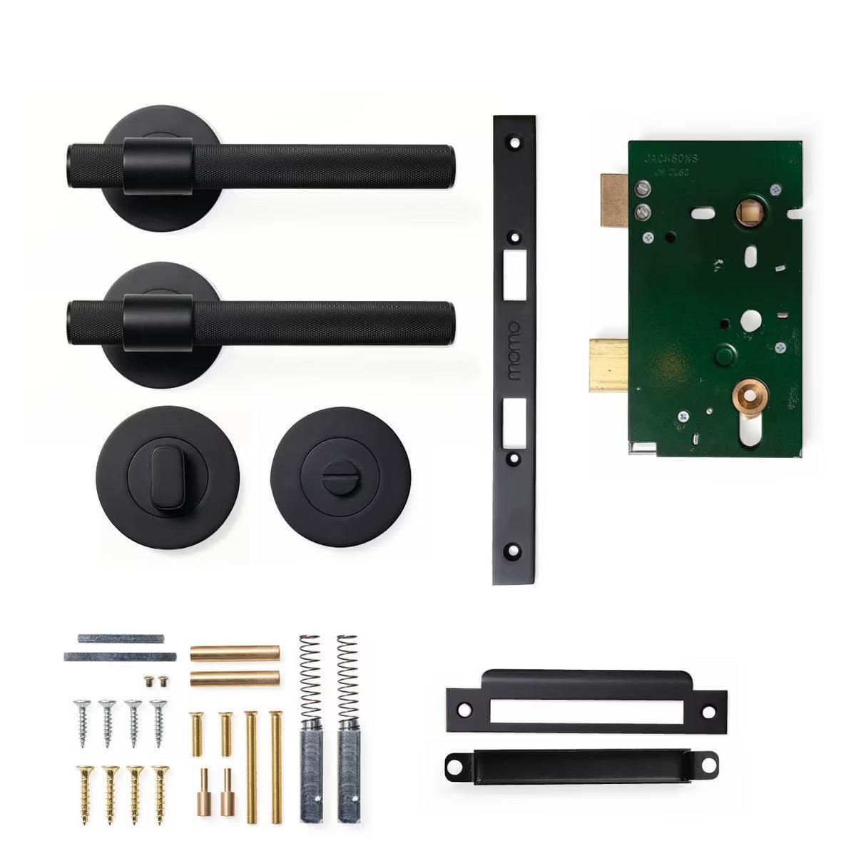 Momo Belgravia Door Handle Mortice Lock Privacy Set Matt Black