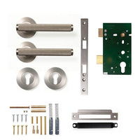 Momo Bellevue Knurled Door Handle Entrance Set Dull Brushed Nickel