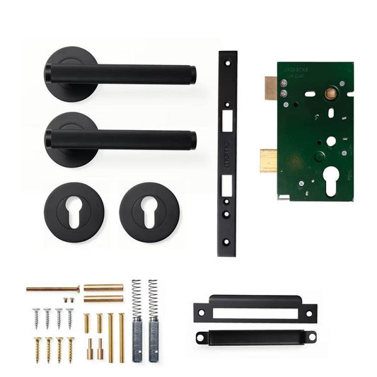 Momo Bellevue Lined Door Handle Entrance Set Matt Black