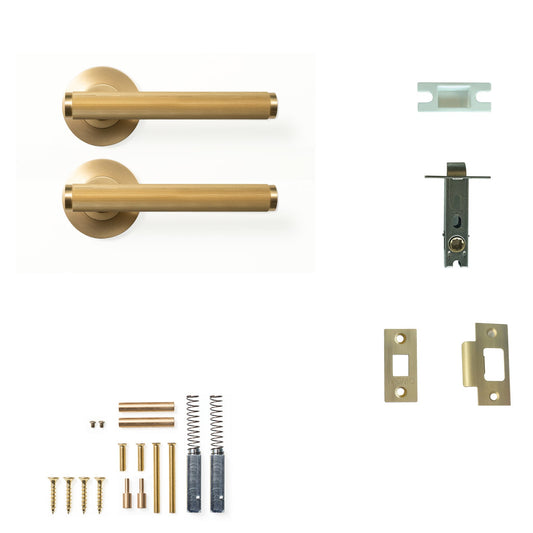 Momo Bellevue Lined Door Handle Tubular Latch Passage Set Brushed Satin Brass