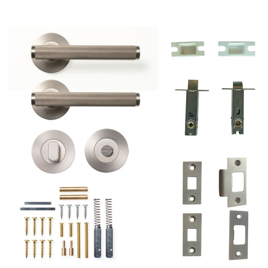 Momo Bellevue Lined Door Handle Tubular Latch Privacy Set Dull Brushed Nickel