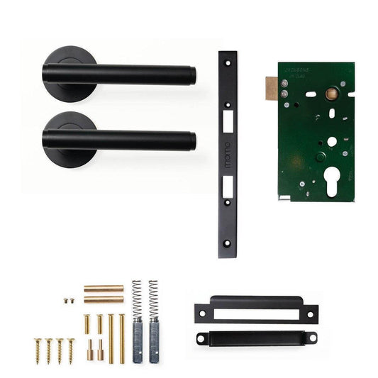 Momo Bellevue Plain Door Handle Mortice Lock Passage Set Matt Black