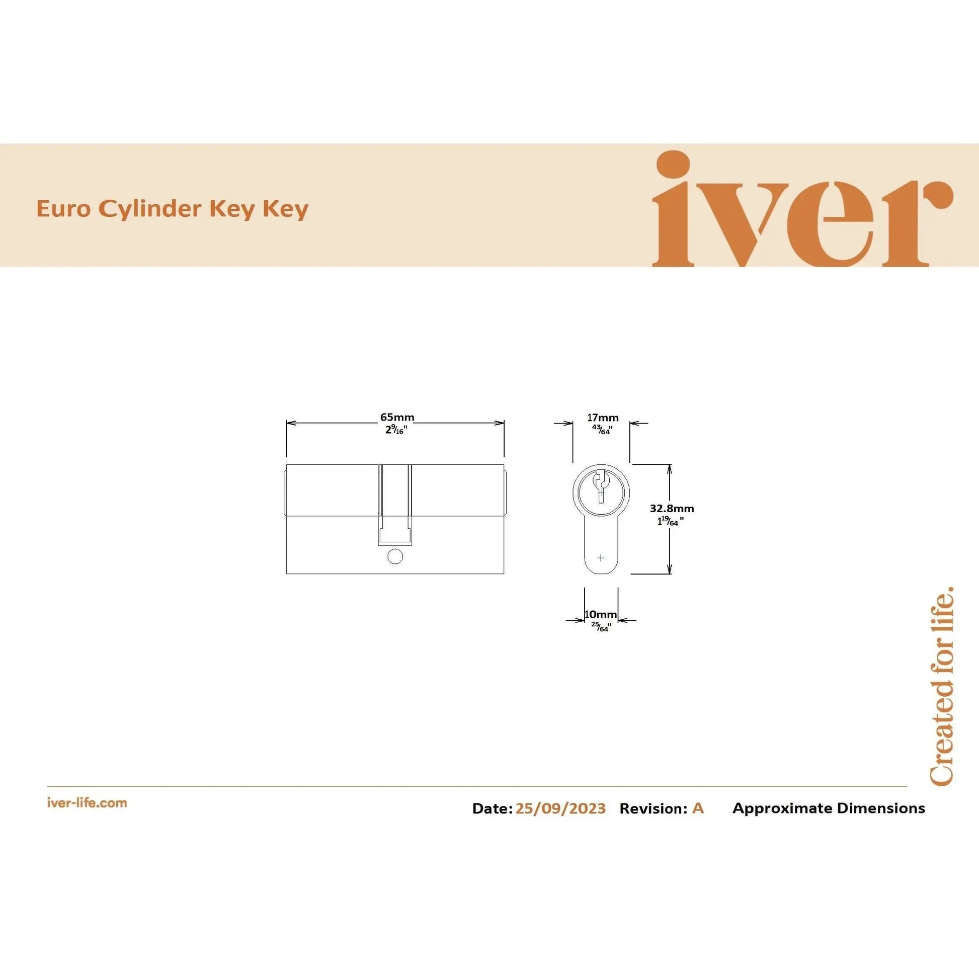 SDG Euro Cylinder Dual Function 5 Pin Brushed Gold PVD L65mm