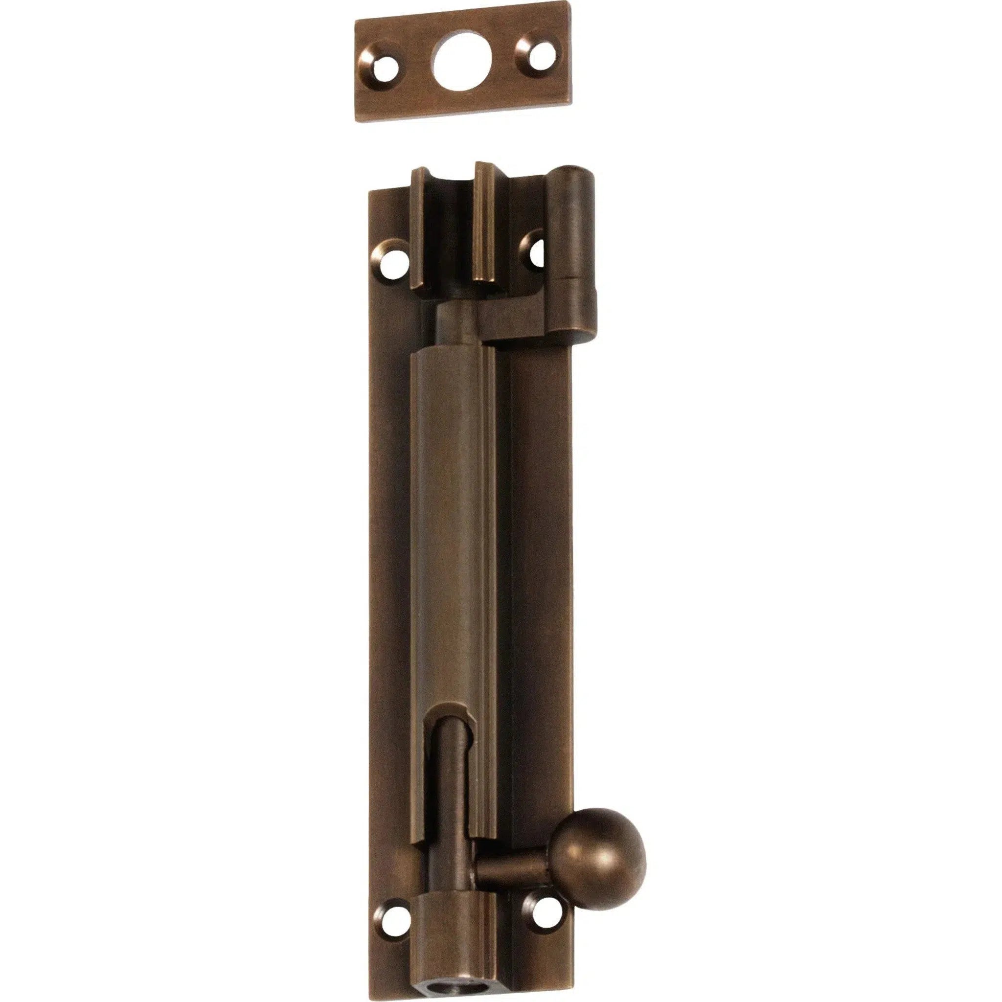 Tradco Barrel Bolt Offset Antique Brass L100mm