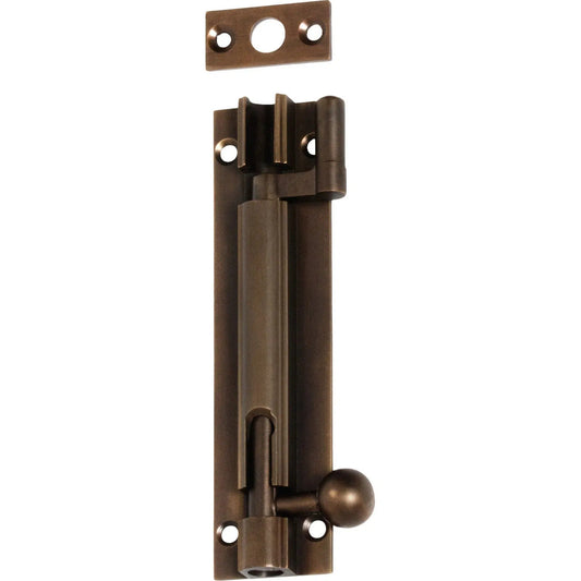 Tradco Barrel Bolt Offset Antique Brass L100mm