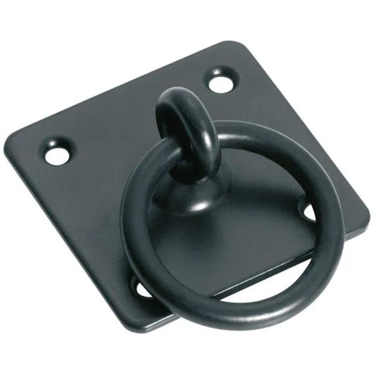 Tradco Cabinet Pull Handle Iron Square Ring Pull Matt Black Backplate H50xW50mm