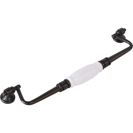 Tradco Cabinet Pull Handle White Porcelain Drop Pull Antique Brass CTC256mm