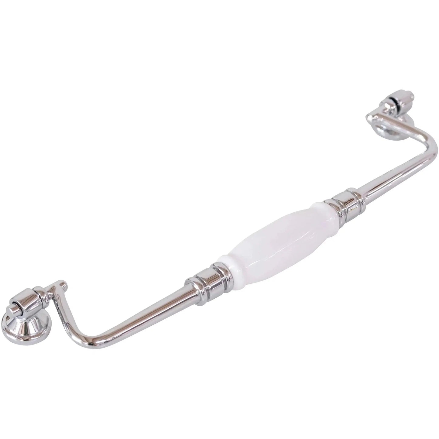 Tradco Cabinet Pull Handle White Porcelain Drop Pull Chrome Plated CTC256mm