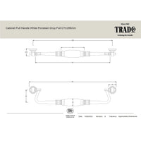 Tradco Cabinet Pull Handle White Porcelain Drop Pull Matt Black CTC256mm