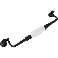 Tradco Cabinet Pull Handle White Porcelain Drop Pull Matt Black CTC256mm
