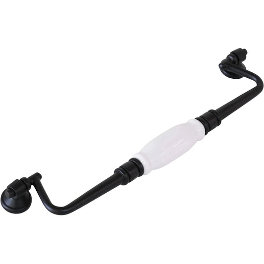 Tradco Cabinet Pull Handle White Porcelain Drop Pull Matt Black CTC256mm