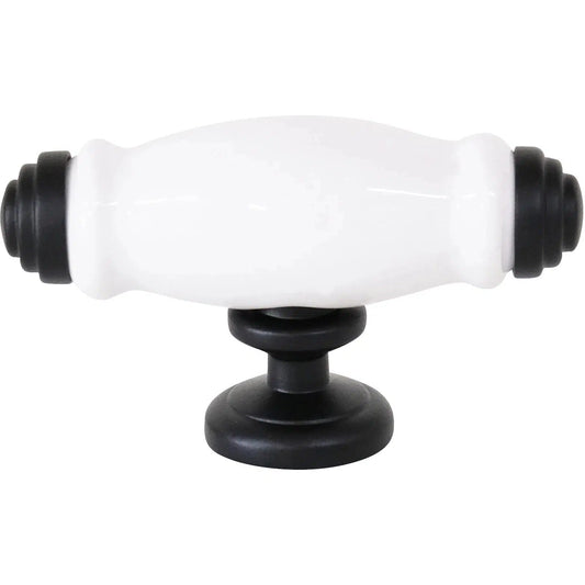 Tradco Cabinet Pull Handle White Porcelain Matt Black L75xP42mm