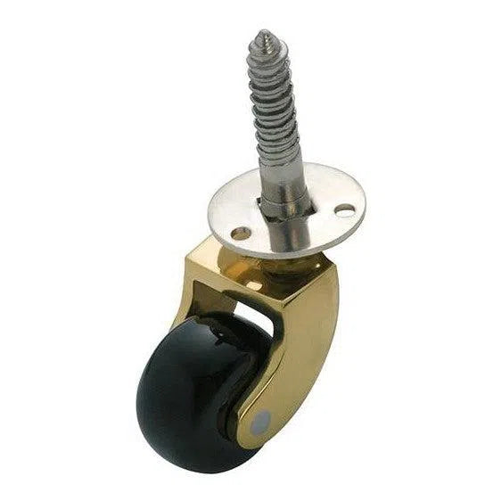 Tradco Castor Screw Plate Brown Porcelain Wheel Polished Brass D25mm