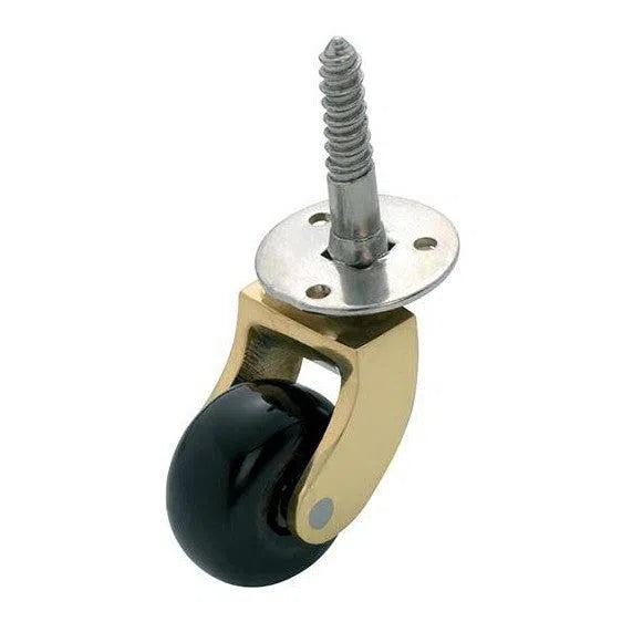 Tradco Castor Screw Plate Brown Porcelain Wheel Polished Brass D32mm