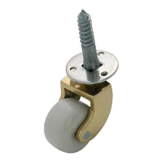 Tradco Castor Screw Plate White Porcelain Wheel Polished Brass D25mm