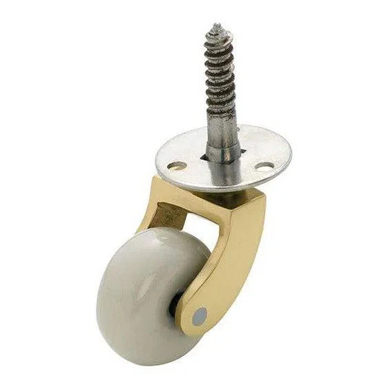 Tradco Castor Screw Plate White Porcelain Wheel Polished Brass D32mm