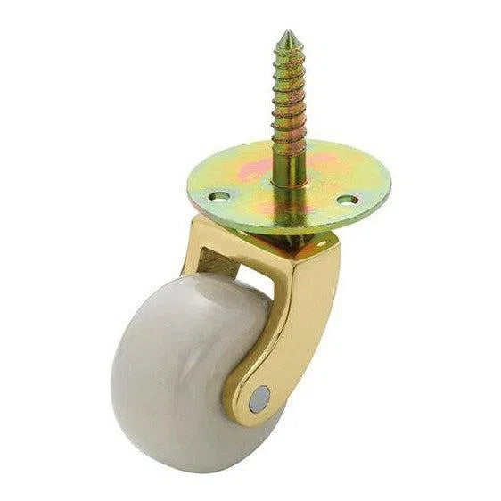 Tradco Castor Screw Plate White Porcelain Wheel Polished Brass D38mm