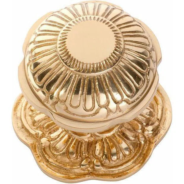 Tradco Centre Door Knob Ornate Polished Brass