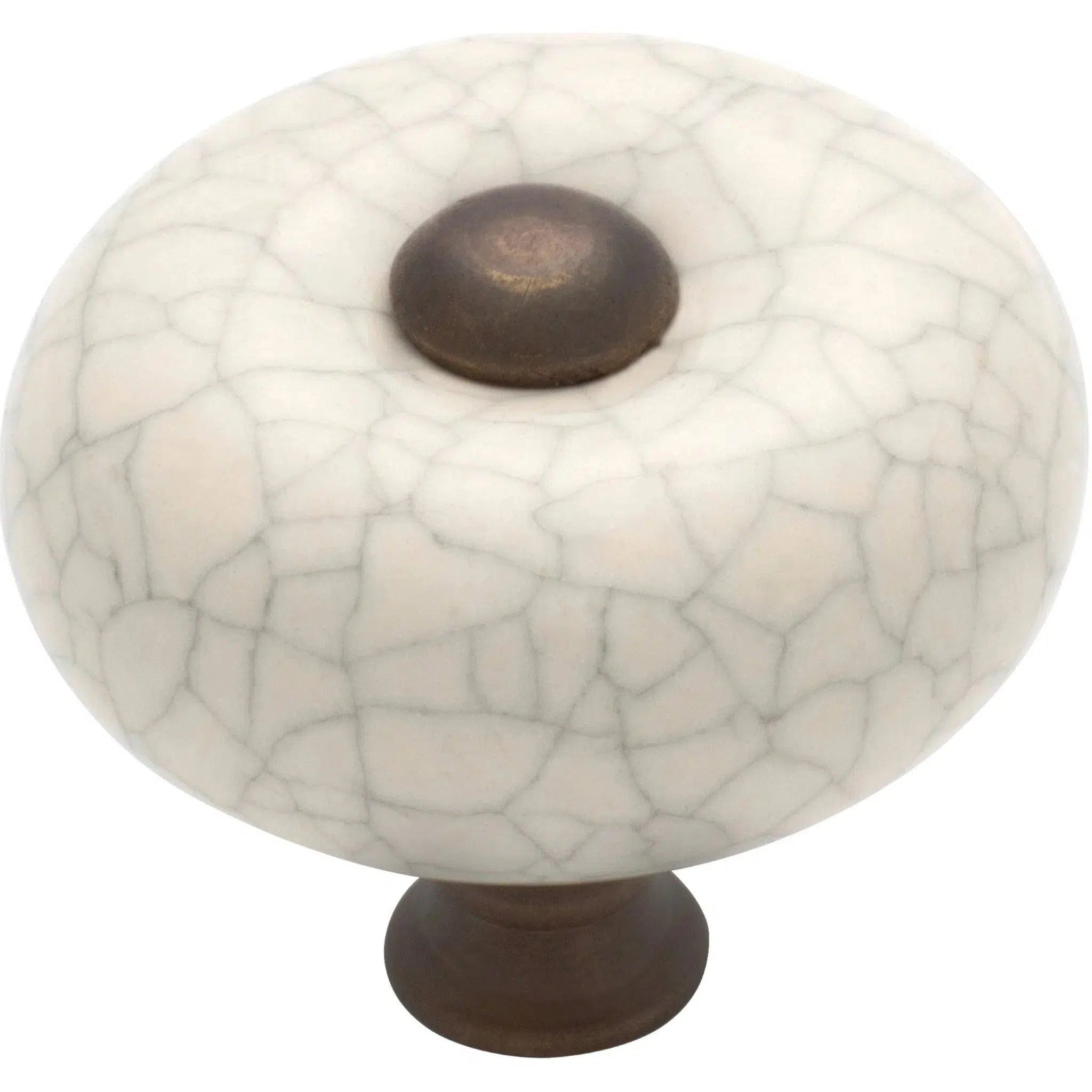 Tradco Cupboard Knob Crazed Ivory Porcelain Round Antique Brass D32xP29mm