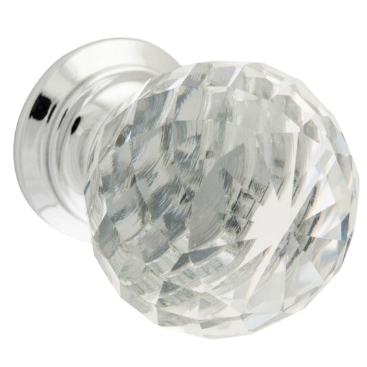 Tradco Cupboard Knob Diamond Clear Glass Chrome Plated D25xP35mm BP20mm