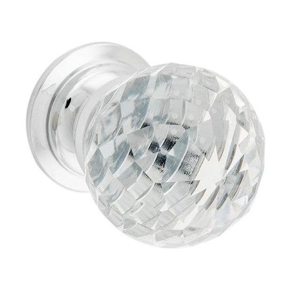 Tradco Cupboard Knob Diamond Clear Glass Chrome Plated D40xP55mm BP28mm