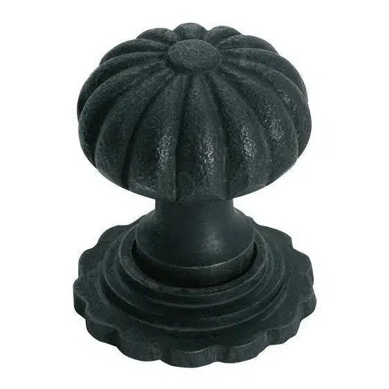 Tradco Cupboard Knob Fluted Iron Backplate Matt Black D32xP44mm