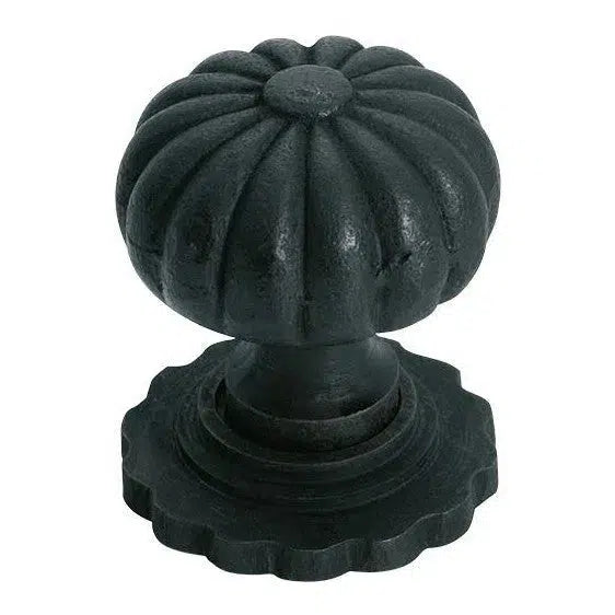 Tradco Cupboard Knob Fluted Iron Backplate Matt Black D38xP48mm