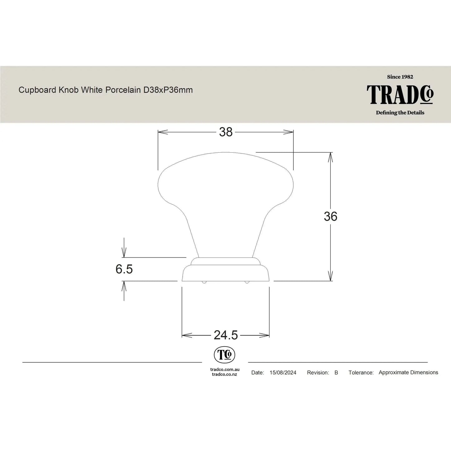 Tradco Cupboard Knob White Porcelain Antique Brass D38xP36mm