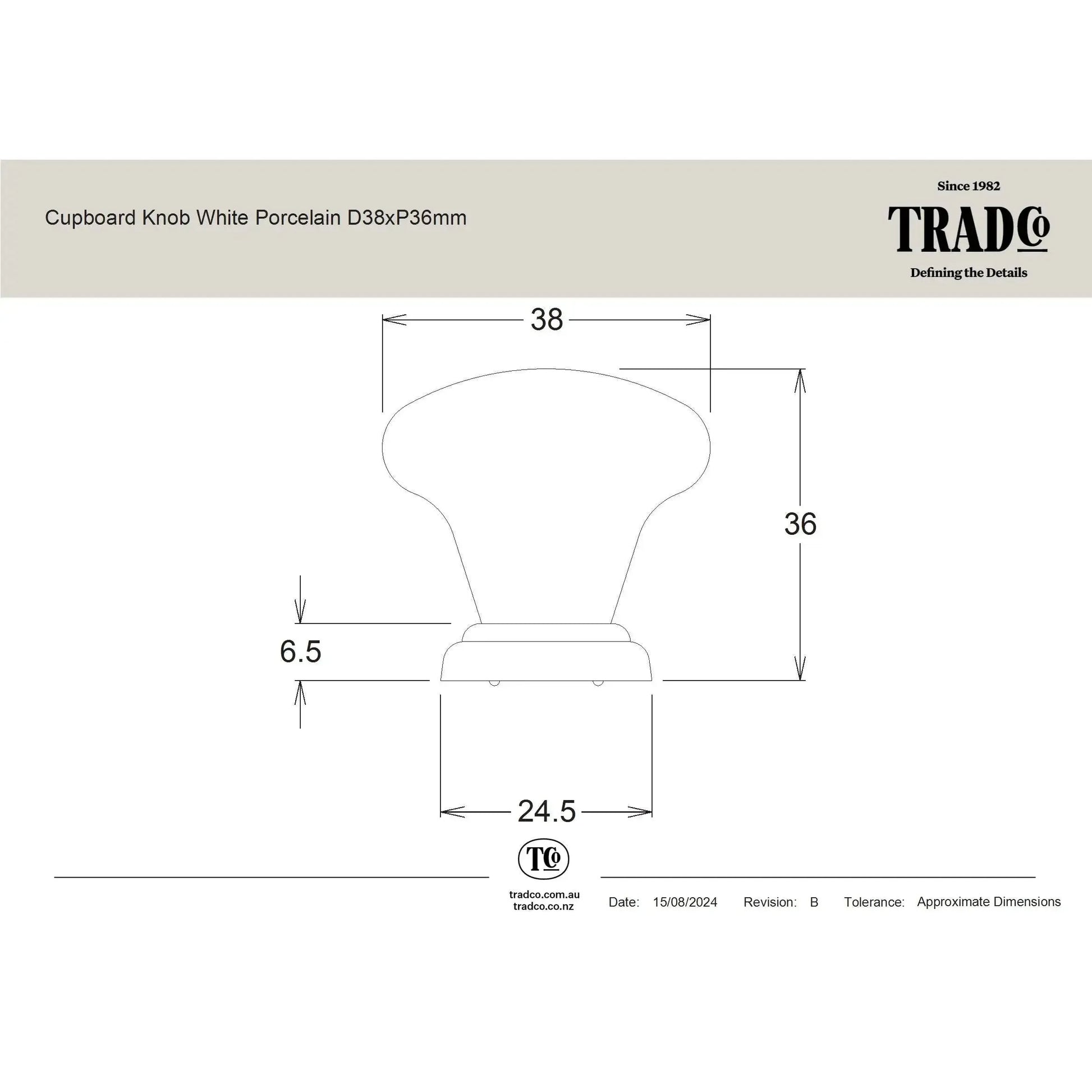 Tradco Cupboard Knob White Porcelain Antique Brass D38xP36mm