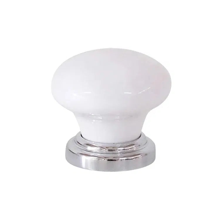 Tradco Cupboard Knob White Porcelain Chrome Plated D32xP30mm