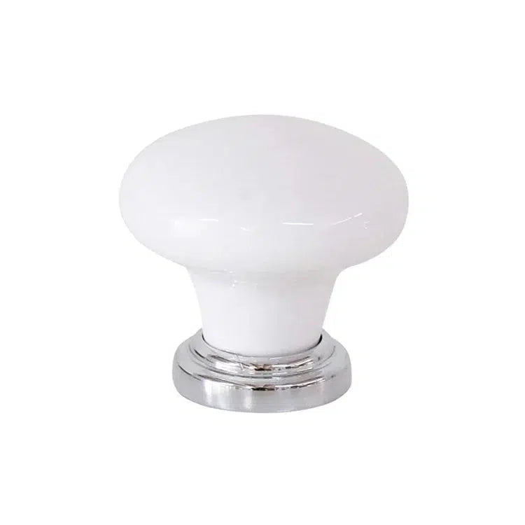 Tradco Cupboard Knob White Porcelain Chrome Plated D38xP36mm