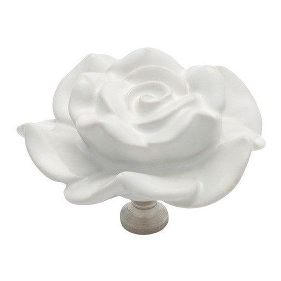 Tradco Cupboard Knob White Porcelain Flower Chrome Plated D50xP36mm