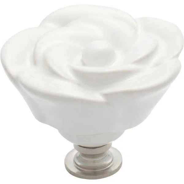 Tradco Cupboard Knob White Porcelain Flower Chrome Plated D50xP36mm